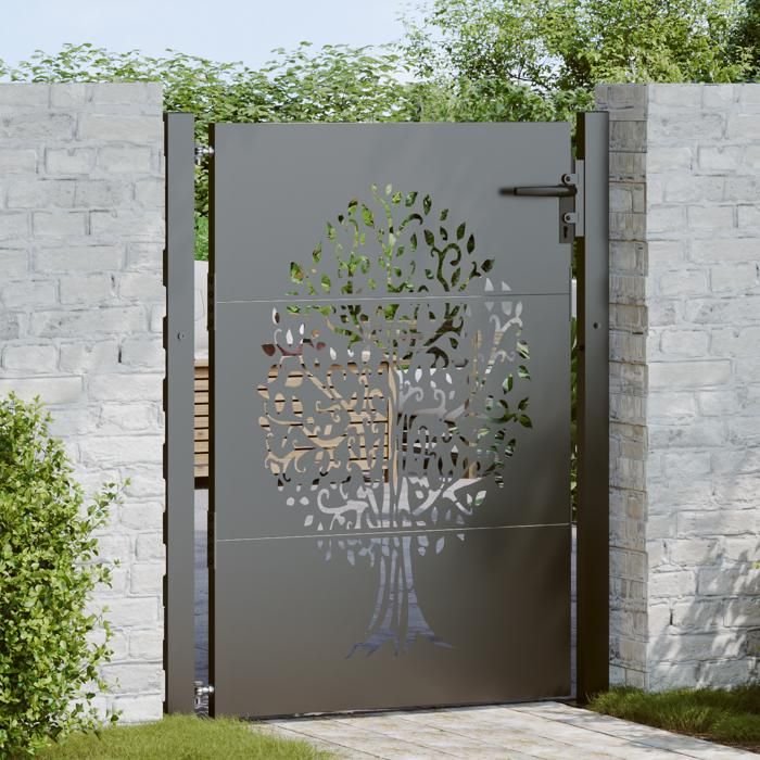 Moderne Portillon Porte de Jardin - Porte de clôture Autre Noir 105 x 150 cm Acier peint par poudre@FR(95376)