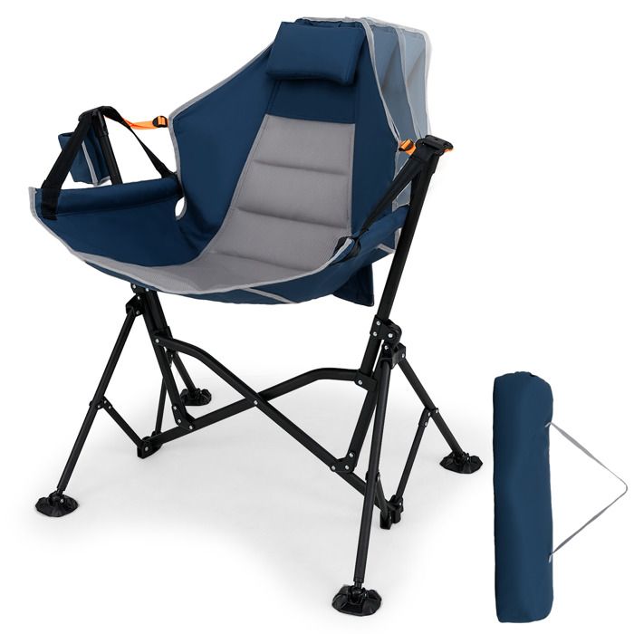 Chaise De Plage Pliable GIANTEX Avec Dossier 5 Positions, Sac à Dos, Oreiller – Jusqu’à 150kg – Bleu