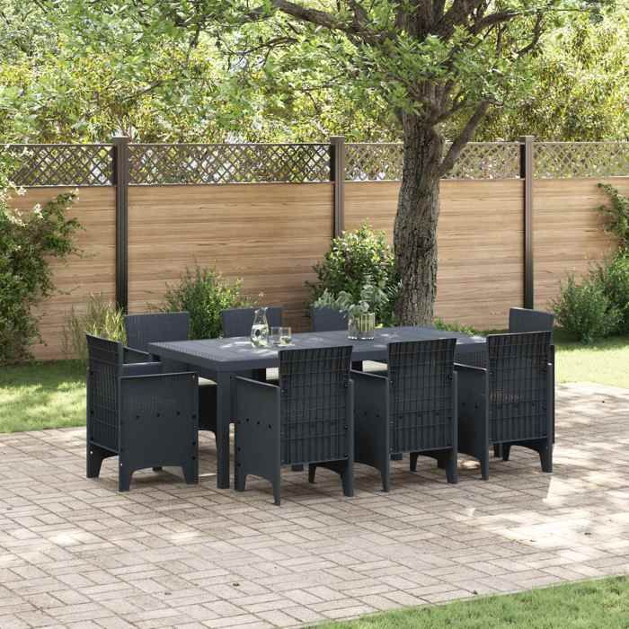 vidaXL Ensemble de dîner de jardin 9 pièces avec coussins Poly Rattan - vue 3