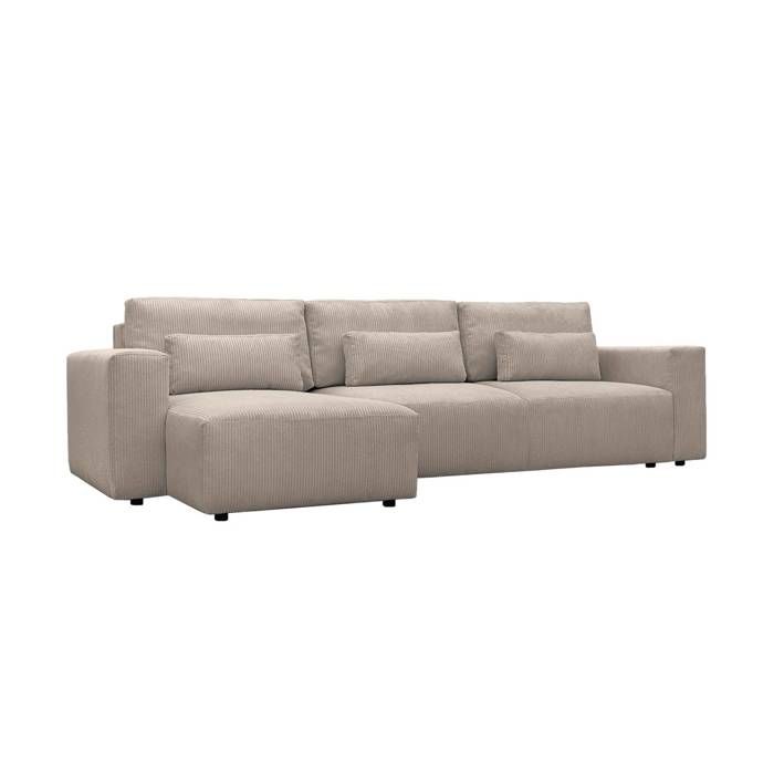 Canapé dangle convertible réversible 5 places velours côtelé taupe avec coffre de rangement - Theo Canapé dangle convertible réversible 5 places velours côtelé taupe avec coffre de rangement - Theo