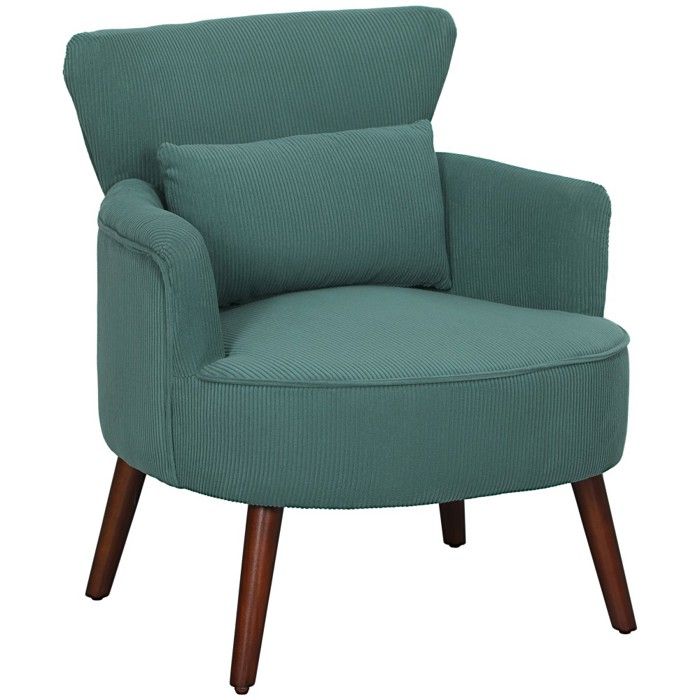 Fauteuil velours côtelé vert foncé avec dossier et accoudoirs arrondis chaise longue rembourrée pieds bois pour salon/chambre Fauteuil velours côtelé vert foncé avec dossier et accoudoirs arrondis chaise longue rembourrée pieds bois pour salon/chambre