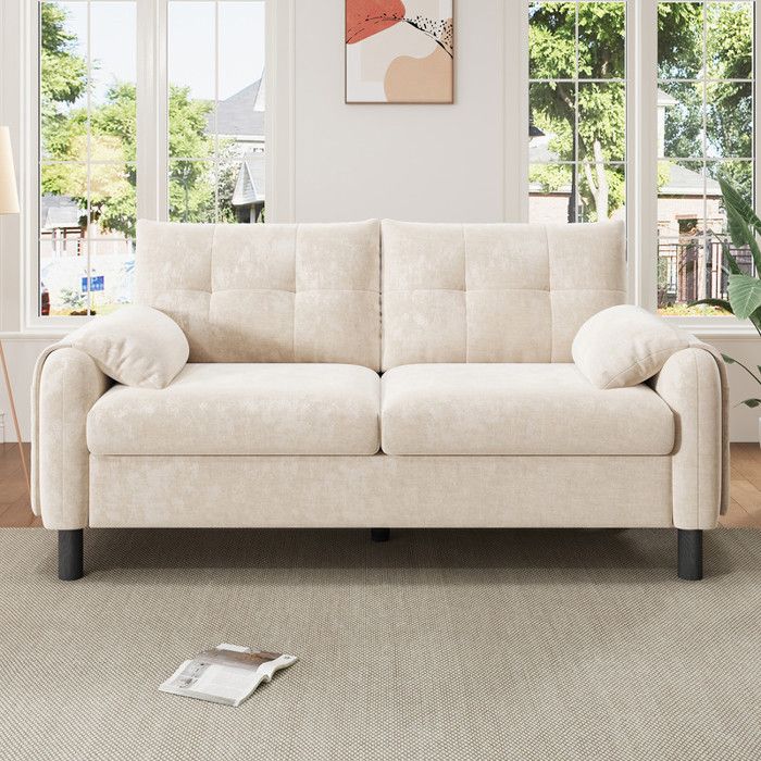 Canapé 2 places moderne 158x80x88 5cm - Avec coussins épais - Tissu chenille - Beige