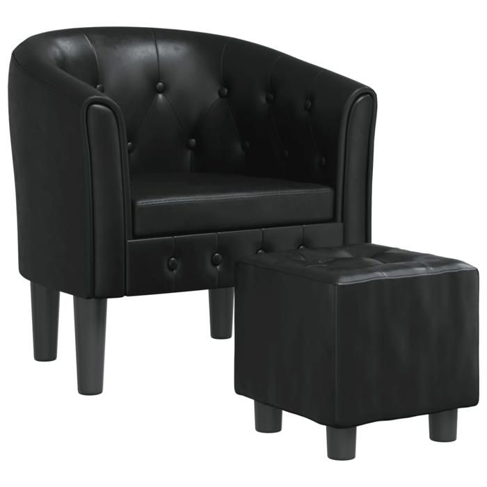 “Winter SaleTOP Fauteuil Chaise de relaxation Noir - Chaise cabriolet avec repose-pied noir similicuir PRO68150