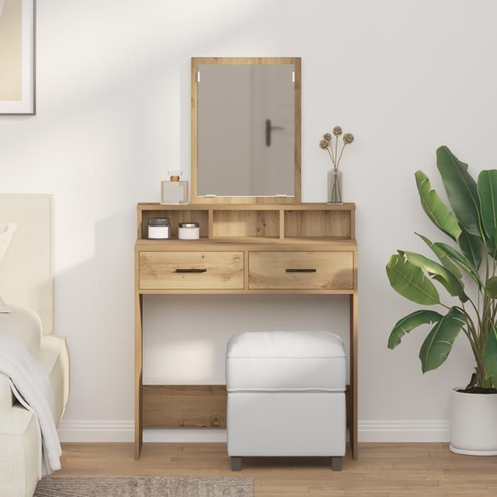 Coiffeuse moderne en chêne - vidaxl - 79x41x140 cm - Marron - Bois massif - Finition mate - Rangements inclus