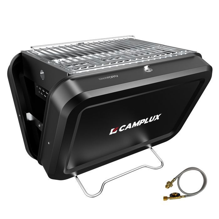 CAMPLUX Barbecue Portable 2-en-1 Réchaud de Camping Gaz & Charbon de Bois avec Grille de 32 x 23 5 cm FoldGo FG16GB