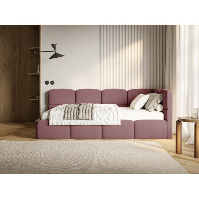 Lit ado – CLOUDY – 120x200 cm – tête de lit à droite – matelas & coffre de rangement – velours rose