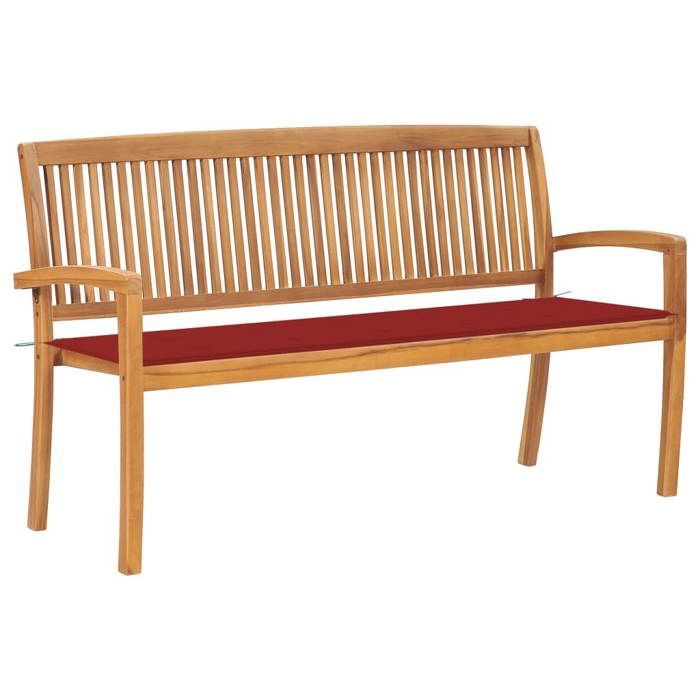 （SOLDES Dété）Banc de jardin - SHIELD - Meuble dextérieur - Banquette pour balcon empilable et coussin 159cm Bois de teck massif 1