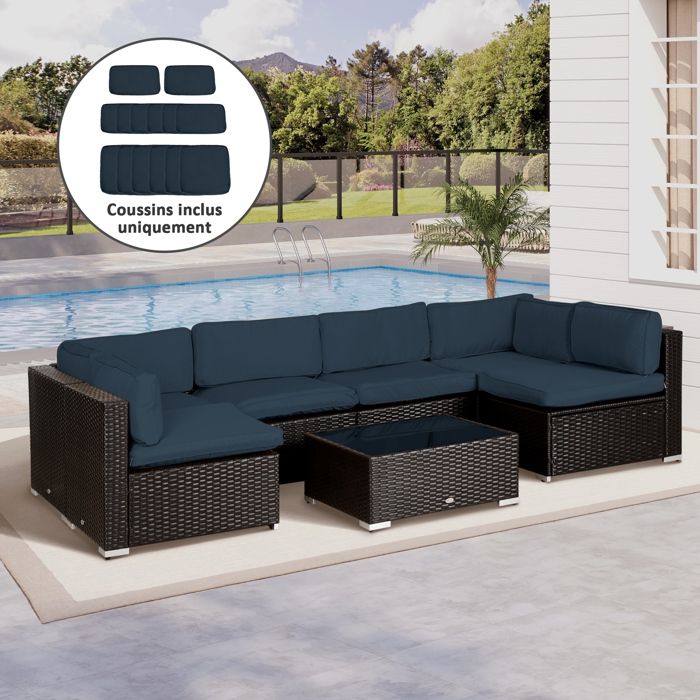 Lot de 14 Housses de Rechange Coussins Salon de Jardin - 6 Housses Coussin dassise 8 Housses Coussin Dossier Bleu