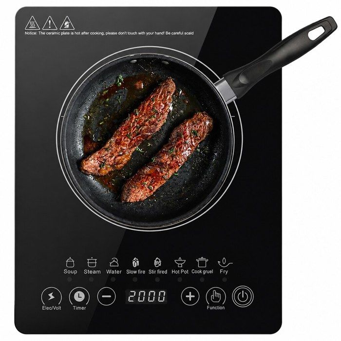 Plaque Induction Portable 2200W 1 feu Panneau en Verre Trempé Réglage de la Puissance Sur 8 Niveaux Minuterie 180 Minutes