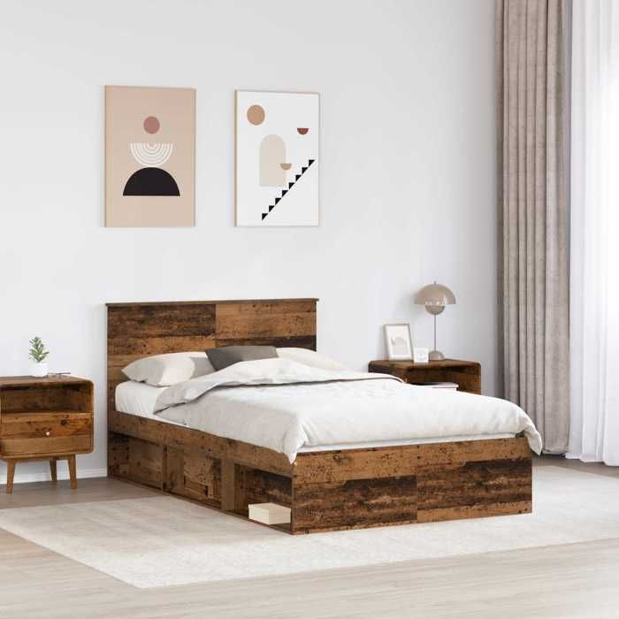 BEAU Cadre de lit(1 PCS) avec tête de lit - SARAZYJ - Meuble de chambre - 2 Personnes - Bois ancien 120 x 190cm Bois din