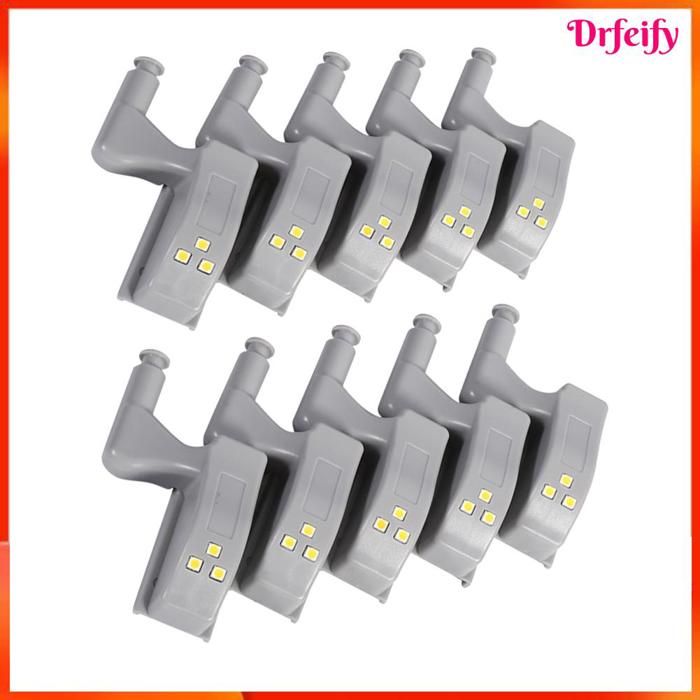 Lampe à charnière pour armoire - AKOZON - Pack 10 - 3 LED - Piles 12V 23A - Lumière blanc chaud