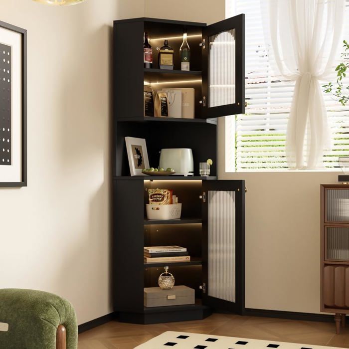 Armoire de salle de bain avec barre lumineuse - meuble dangle avec compartiment de rangement - 45x45x166.5cm - Noir