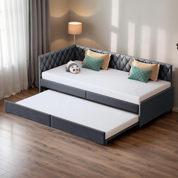 Canapé Lit Extensible 90 x 200 cm Lit Gigogne avec Sommier à Lattes Canapé-lit rembourré Gain de Place Velours Gris