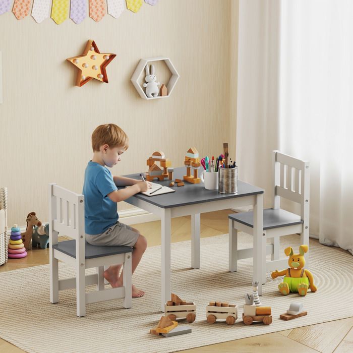 Table enfant avec 2 chaises ensemble 3 pièces mobilier enfant 56 x 52 x 48 cm gris
