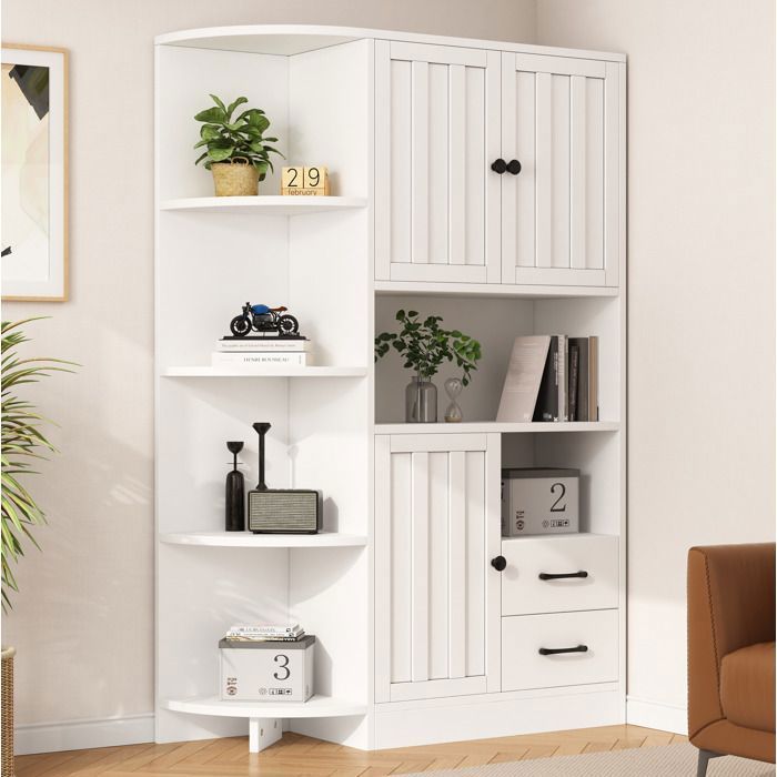 SENVIRO Vitrine de salon avec 3 portes et 2 tiroirs bibliothèque de salon 104x35x155cm blanc