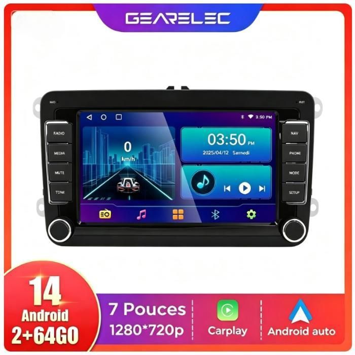 Autoradio 7 Pouces pour Volkswagen avec CarPlay Android Auto Sans Fil GPS FM RDS Bluetooth WiFi 2Go+64Go Écran Tactile