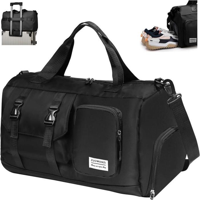 Sac de sport/sac polochon avec compartiment à chaussures sac de voyage week-end/sac de nuit pour hommes et femmes (noir)