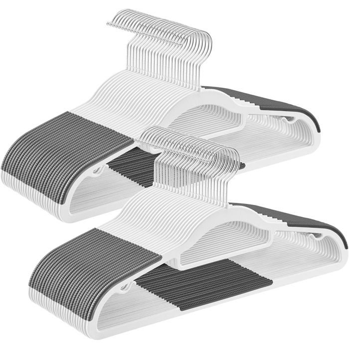 Lot de 50 cintres plastique antidérapants gain de place 42cm épaisseur 0 5cm crochet 360° gris clair argent ref CRP20G50