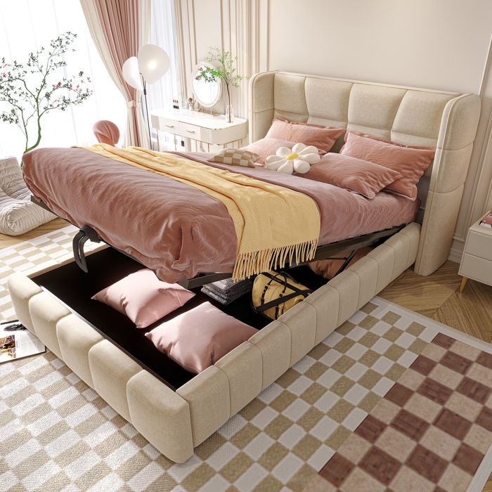 Dimensions 90x200 cm lit style solide et protégé lit pour enfant avec espaces de rangement couleur beige