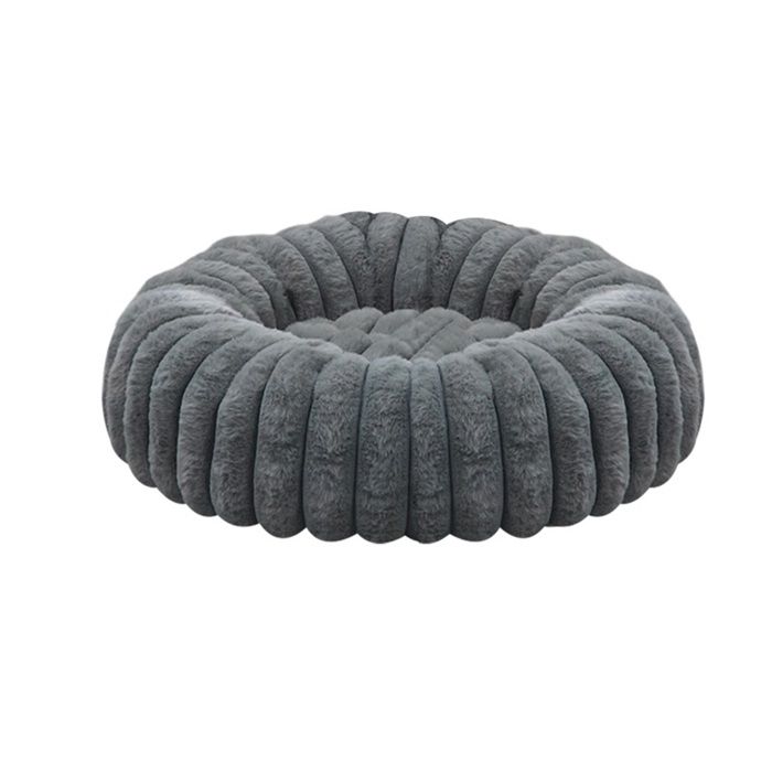 Lit pour animaux rond donut en polaire coussin confortable pour chien chat fond antidérapant.