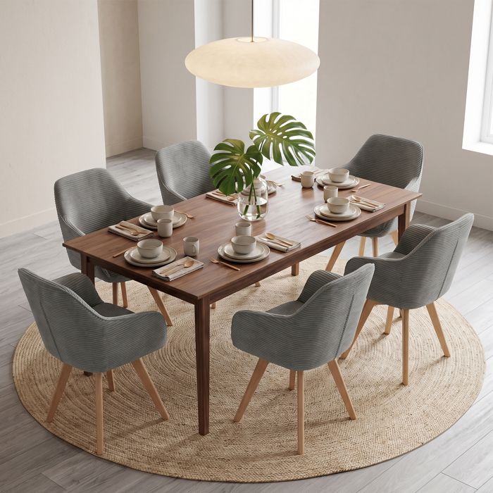 Chaises salle à manger - WAFTING - Scandinave-moderne - Pivotantes 360° - Velours côtelé gris - Pieds hêtre massif