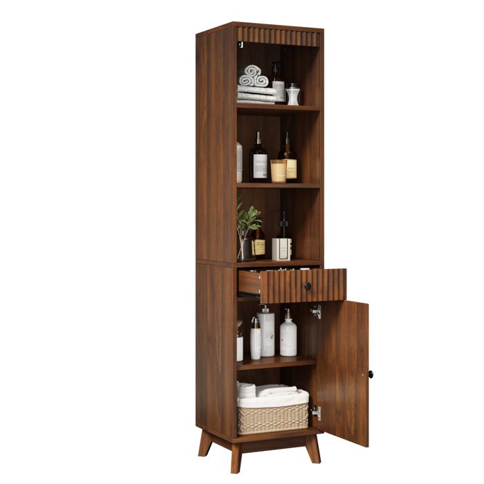 Colonne de salle de bain armoire haute 40x36x172 cm avec tiroir porte réversible MDF Walnut TYNQER