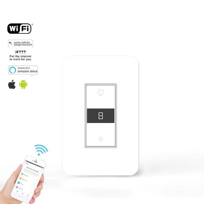 GHome Smart Variateur d'intensité à 3 voies, interrupteur intelligent à 3 voies compatible avec Alexa, Google Assistant, fil neutre requis, interrupteur Wi-Fi 2,4 GHz, certifié