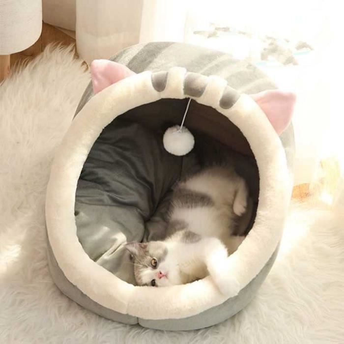 Comparer les prix de Lit pour Chat - Marque - Niche Chat Rond - Peluche Confortable - Gris