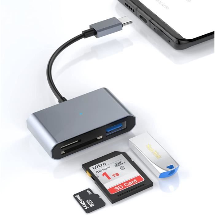 Type C 3 en 1 Lecteur de Carte Mémoire USB SD / Micro SD / TF et USB Type C  OTG à USB 2.0 Adaptateur / Micro USB pour PC téléphone - Cdiscount  Informatique