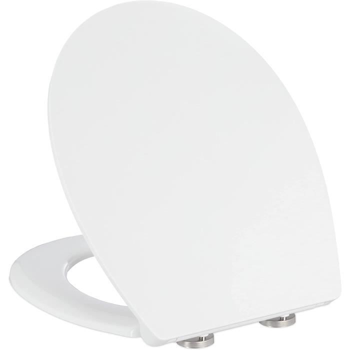 Relaxdays Abattant WC avec frein de chute, siège forme de D, amovible,  lunette en Duroplast, LxP: 37,5 x 45,5 cm, blanc