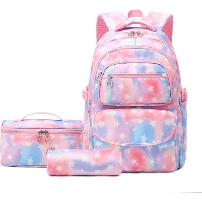 Sac a Dos Fille Primaire, 3 Pièces avec Trousse et Sac Isotherme, Cartable  Enfant pour Scolaire, pour Fille 7-14 Ans, Étoile Rose - Cdiscount  Bagagerie - Maroquinerie