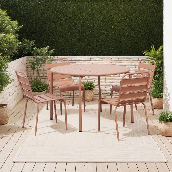 Ensemble table de jardin 110 cm + 4 chaises en métal terracotta - BACA