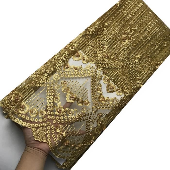 Or Francais Dentelle Tissu Perle Nigeria Tissu Haute Qualite Africain Tulle Dentelle Tissu Avec Des Pierres Pour La Robe De Noce Achat Vente Tissu Or Francais Dentelle Tissu Cdiscount