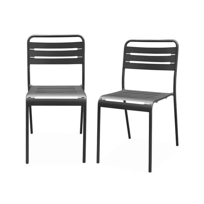 Lot de 2 chaises de jardin acier. 2 places. anthracite. Amelia. L44 x P52 x H79cm Lot de 2 chaises de jardin acier. 2 places. anthracite. Amelia. L44 x P52 x H79cm