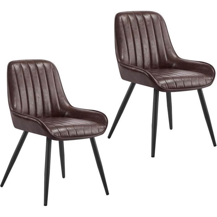 Lot de 2 Chaises de Salle à Manger avec Dossier Chaise de Cuisine Rétro Chaise de Salon Assise en Similicuir et Pieds en Métal Brune