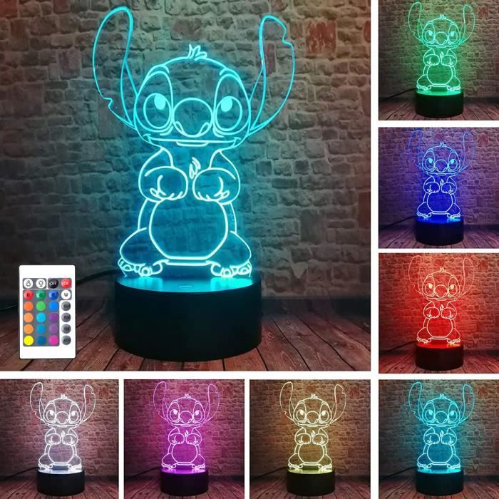 Lampe Stitch 3D LED QQAAMZ - 16 Couleurs Tactile/Télécommande - Veilleuse Enfants - Cadeau Anniversaire/Noël