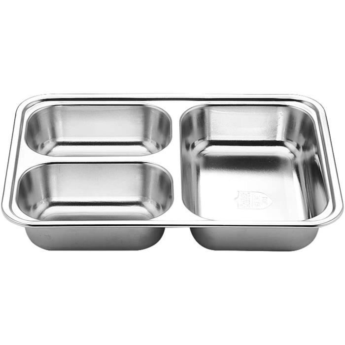 Plateau Repas Inox 5 Compartiments - 28x22cm - Idéal Cantine Et Repas Au Bureau