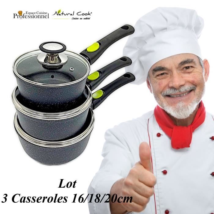 Lot 3 casseroles 16 18 20cm Espace Cuisine Professionnel - Cdiscount Maison