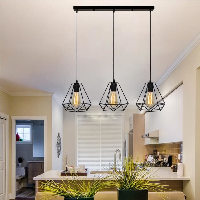 Suspension luminaire plafond métal blanc E27 salle de séjour cuisine à manger