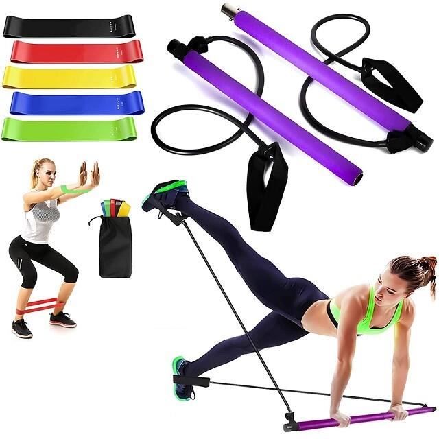 Elastique musculation,Barre de résistance élastique pour Yoga et Pilates,  équipement de Fitness, Crossfit - With 5pcs bands set