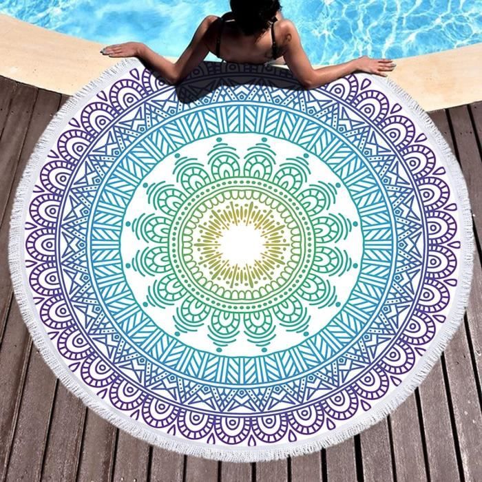 Grande Tapisserie Ronde Bohème Mandala - Coton Indien, Art Mural Ou Couverture De Plage