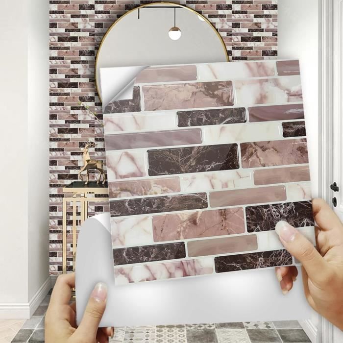 Lot De 12 Carreaux Muraux Adhésifs Miroir (Veine Dorée) - Style Vintage