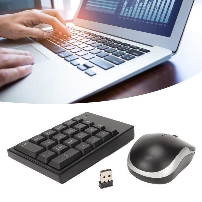 Combo Clavier Numérique + Souris Sans Fil 2.4G - Mini Pavé Numérique 18 Touches - Pour PC, Compta, Bureau