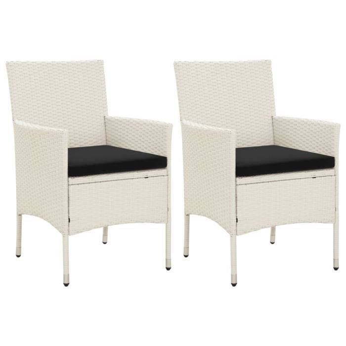 chaises de jardin famirosa en résine tressée blanc avec coussins - lot de 2
