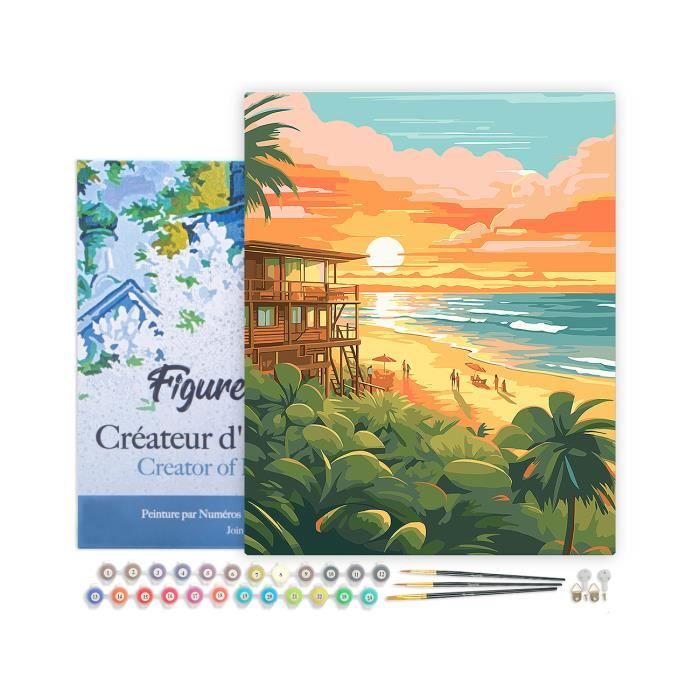 Plage Coucher de Soleil Tropical - Kit de peinture par numéros | Évasion Paradis Tropical pour Thérapie Artistique Relaxante