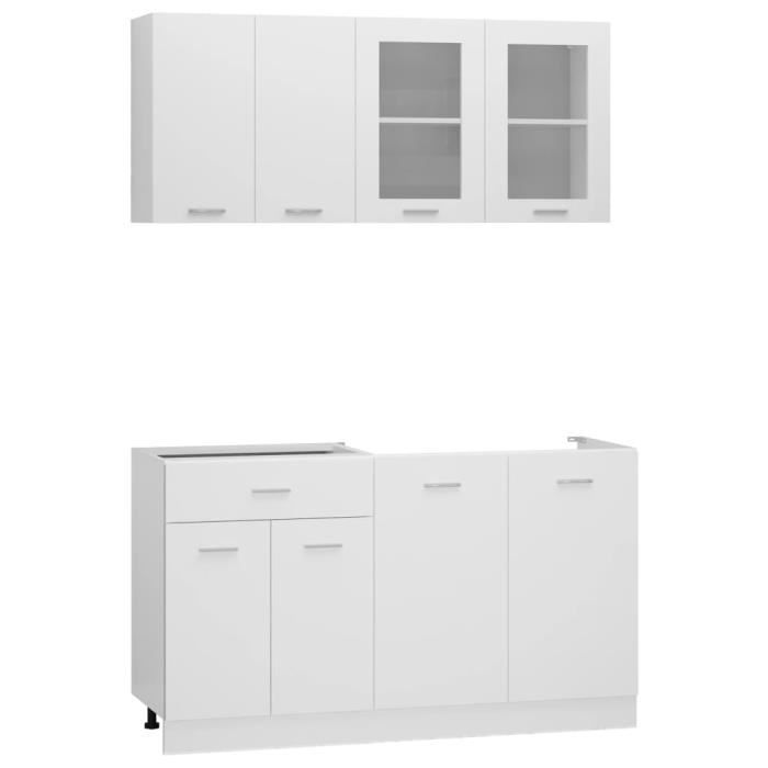 Meuble de cuisine - GAROSA - Ensemble 4 pcs - Blanc - Aggloméré - Design contemporain