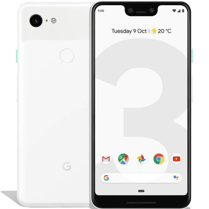Achat T&eacute;l&eacute;phone portable Google Pixel 3 XL, 16 cm (6.3"), 4 Go, 64 Go, 12,2 MP, Android 9.0, Blanc pas cher