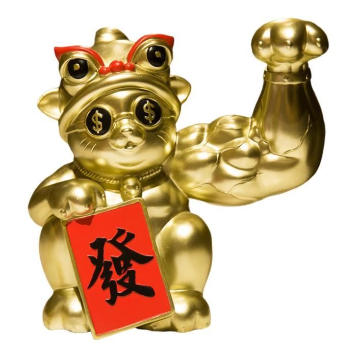 Chat porte-bonheur agitant le bras à énergie solaire, chat japonais Maneki Neko avec main agitant la patte levée pour décoration Feng Shui, décoration de chat de bienvenue (doré