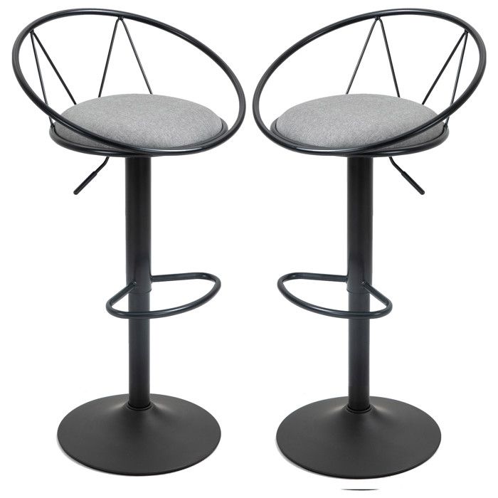 Tabourets de bar - HOMCOM - lot de 2 design néo-rétro réglable pivotant repose-pied - lin métal - gris
