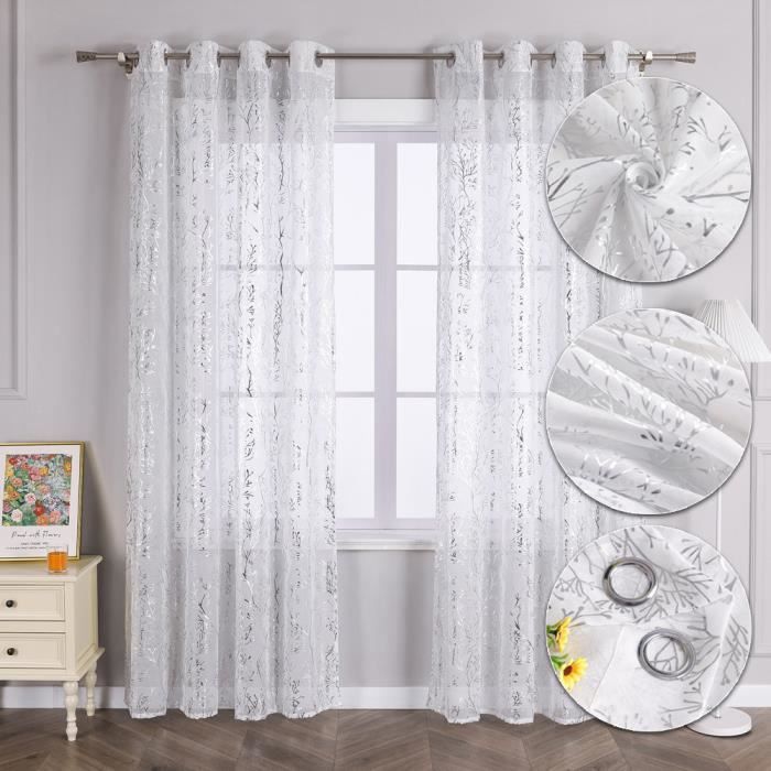 1pcs rideau voilage fenetre motif dorure pour chambre-cuisine-salon argent Œillets L-H 140 x 245 cm